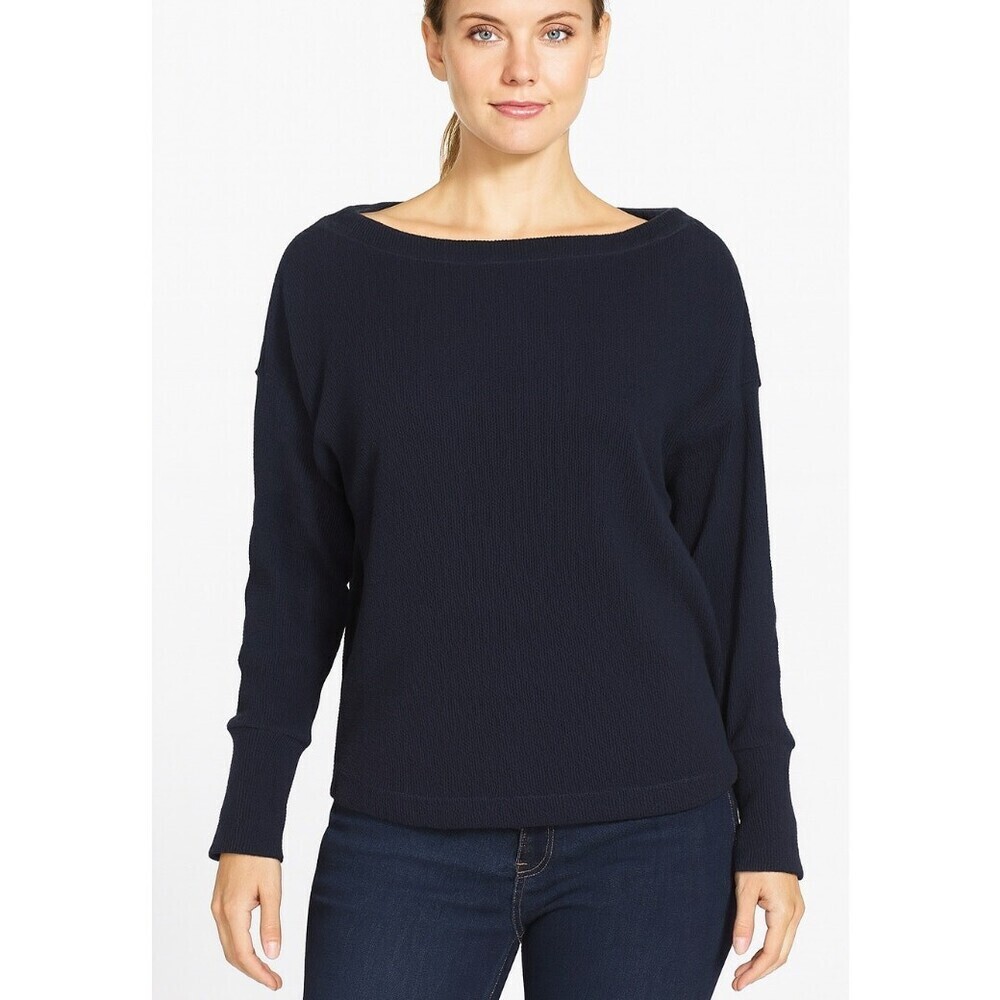 Anthropologie top shirt waffle knit bat wing long sleeve black thermal SZ M